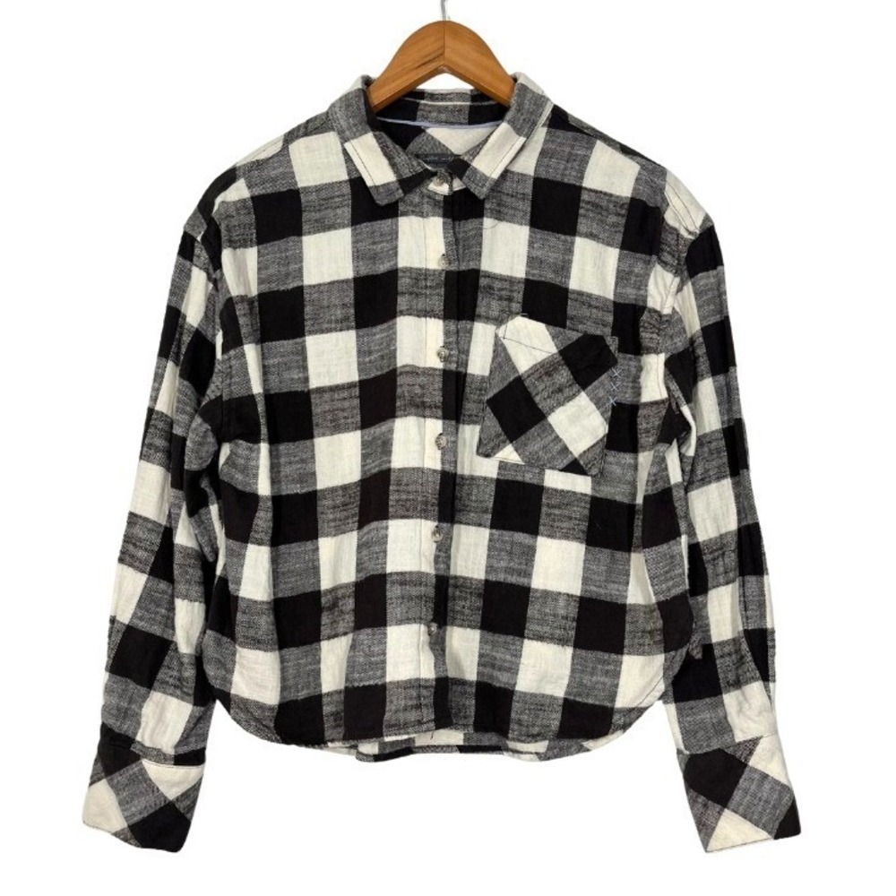 Scotch & Soda Womens Buffalo Plaid Flannel Shirt Black Cream Cotton Sz M Basic
